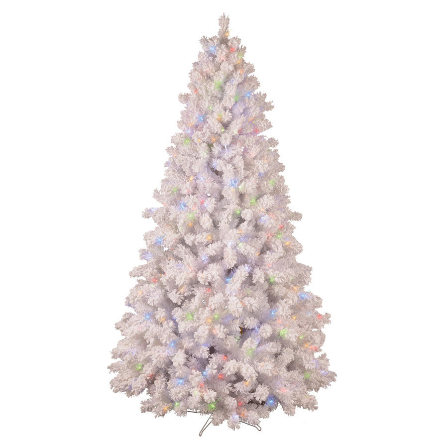 Tis Your Season | GE 7.5-ft Pre-Lit White Pine Flocked Artificial Christmas Tree with Color ...