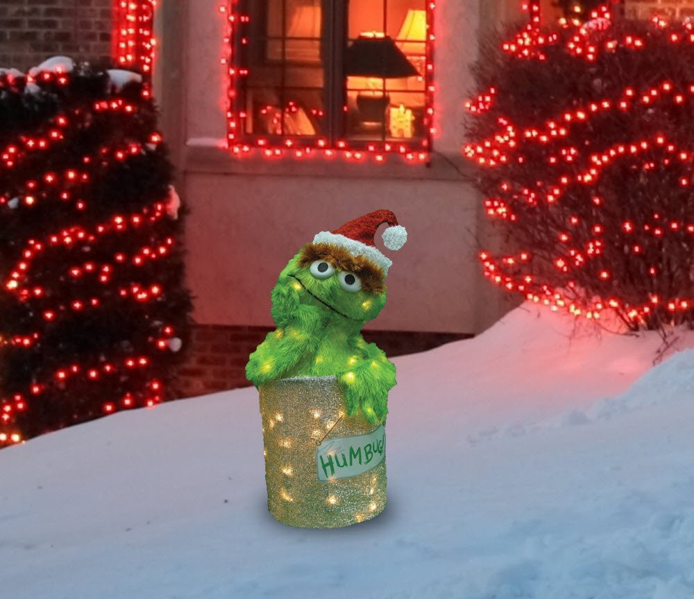 Tis Your Season 24 Inch Pre Lit 3d Oscar The Grouch With Santa