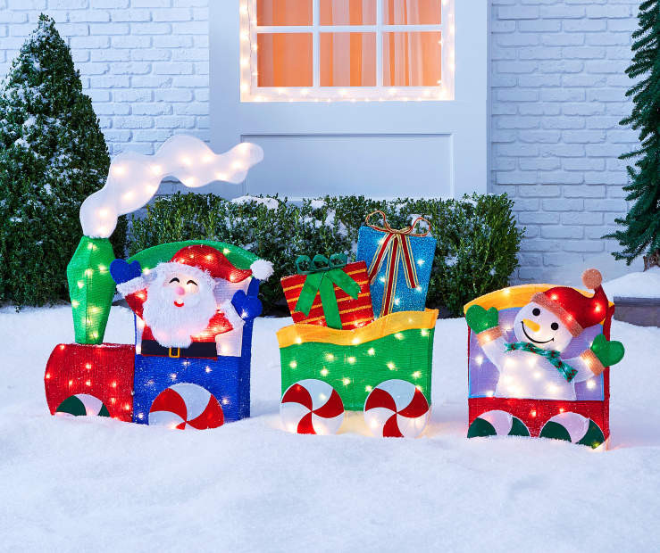 6' Light-Up Tinsel Santa Train Christmas Decoration 3-Piece set