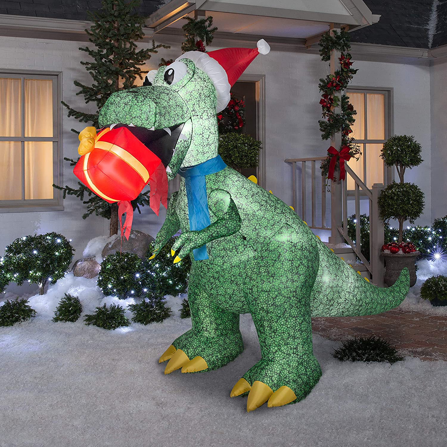 Tis Your Season | 7.5 Ft Animated Christmas Airblown Inflatable T Rex w ...
