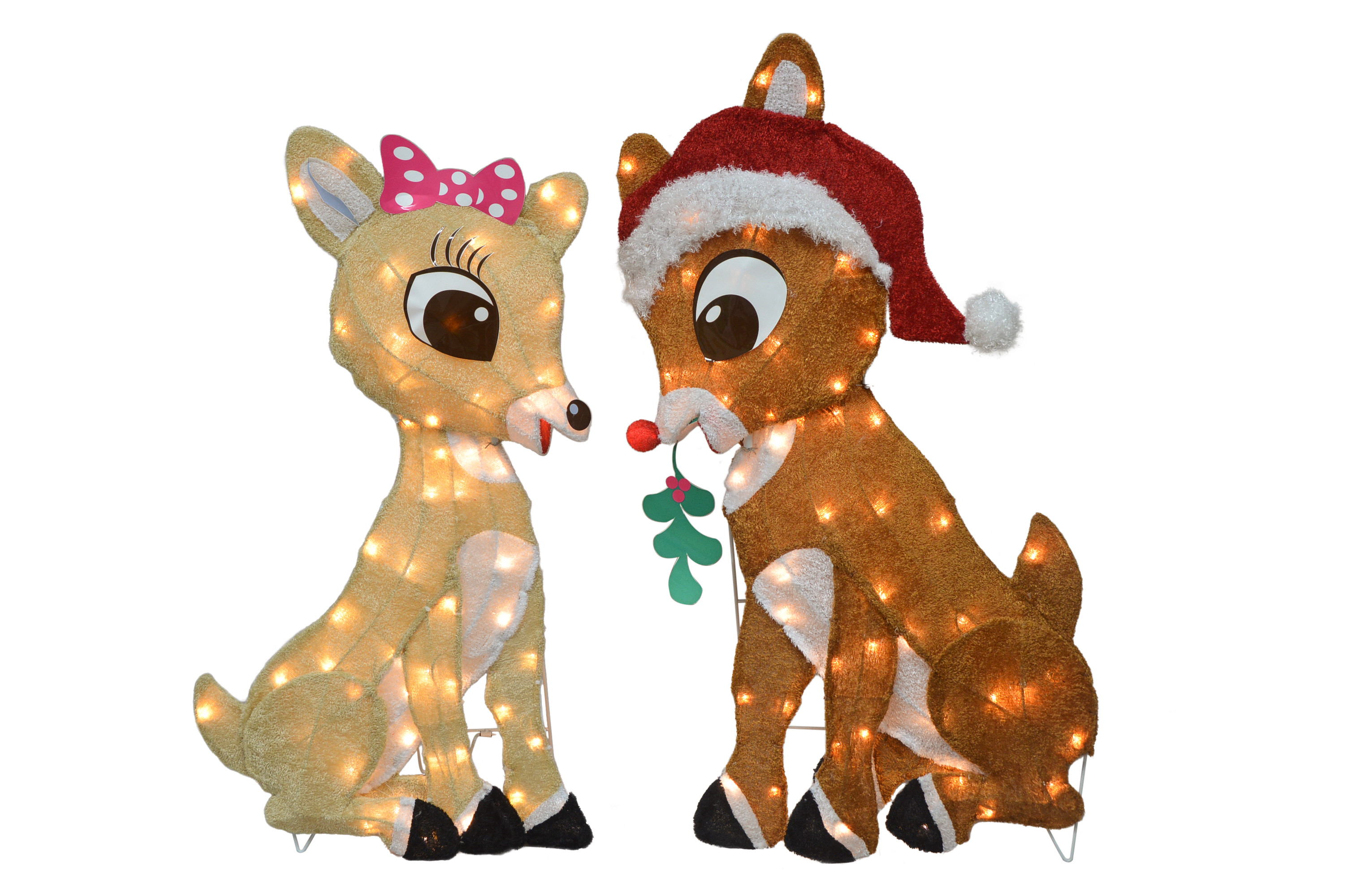 32" Rudolph Pre-Lit 2D Rudolph and Clarice Sitting with Mistletoe 