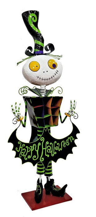 5ft Tall Metal Skeleton Man with "Happy Halloween" Banner