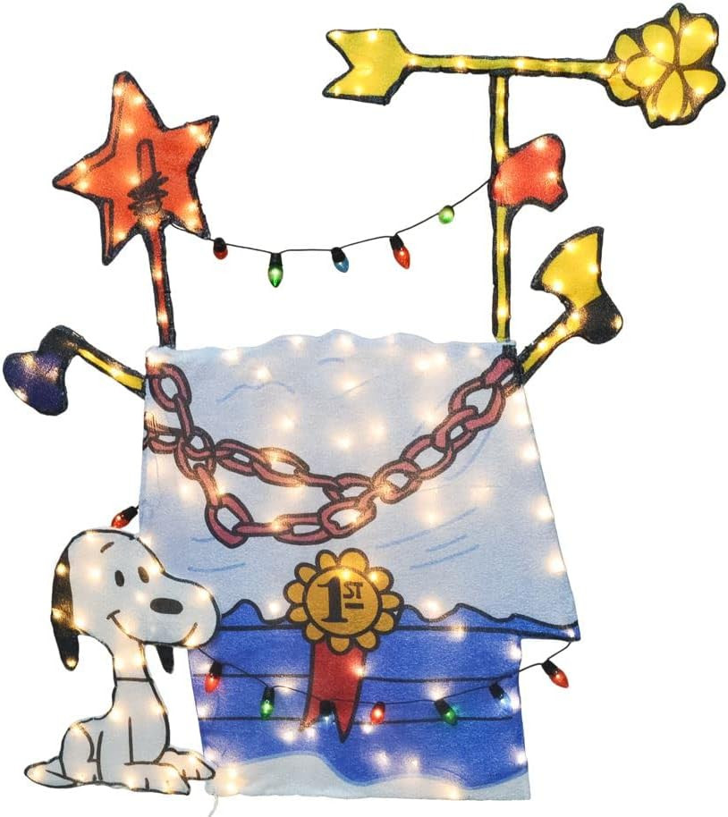 48 inch Pre-lit 2D Peanuts Snoopy Decorated Dog House 