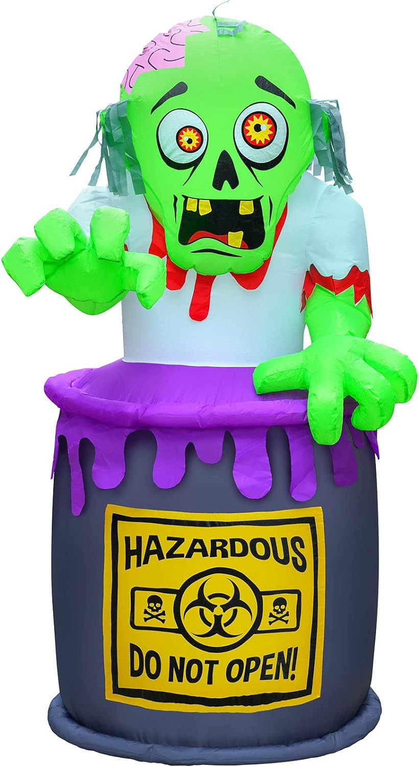 5 Ft Toxic Zombie Barrel Inflatable Outdoor Halloween Decoration