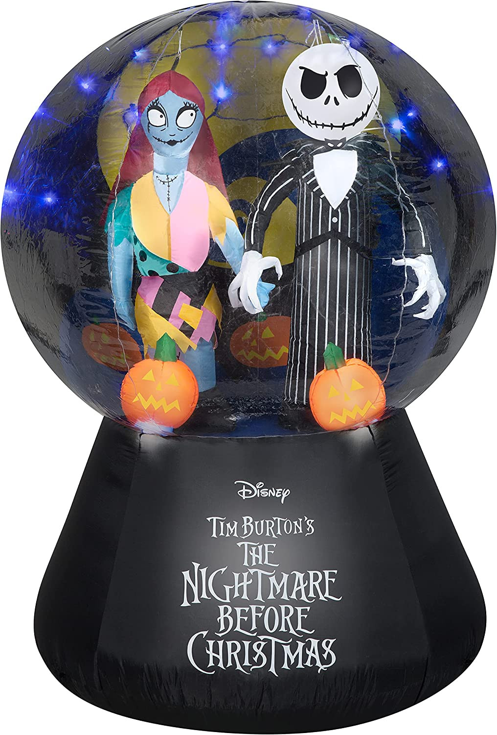 5' Halloween Inflatable Globe with Jack Skellington Sitting Holding Hands with Sally