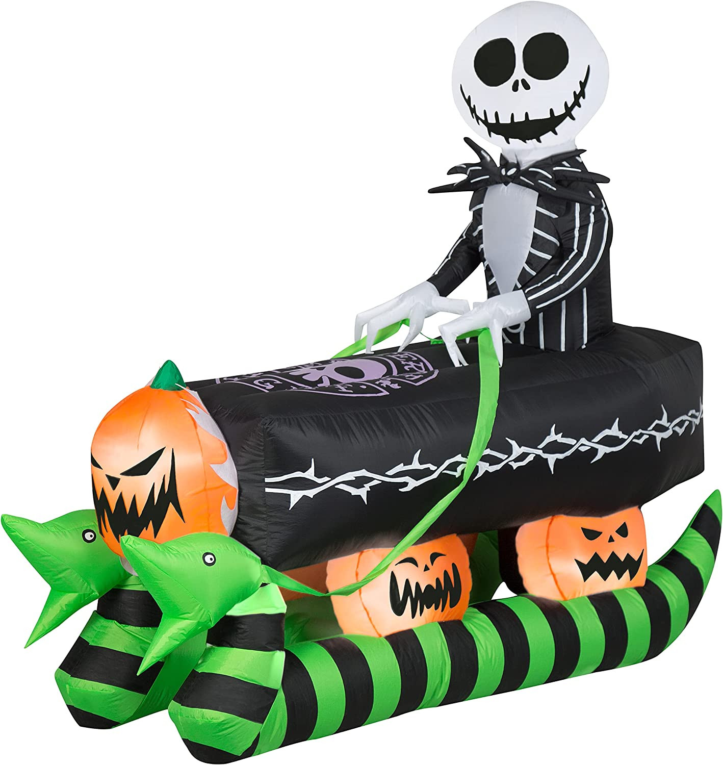 5' Halloween Airblown Inflatable Jack Skellington in Coffin Sleigh