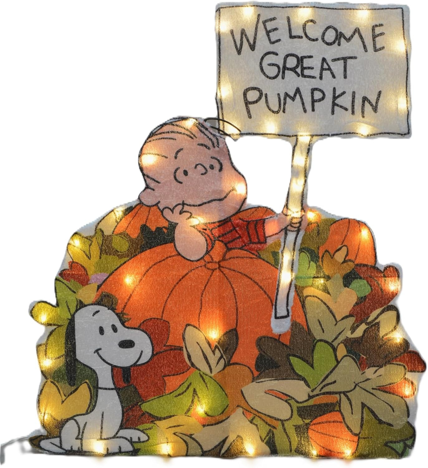 24" Lighted Linus and The Welcome Great Pumpkin Sign with Snoopy 2D "Great Pumpkin Charlie Brown" Decor