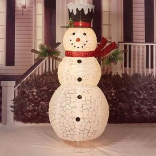 60" Pop-Up Crackle Iridescent Fabric Lighted Snowman Sculpture