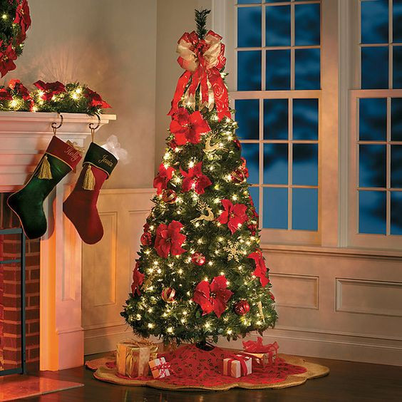 6.5 Foot Pre-lit Decorated Poinsetta Pop Up Christmas Tree