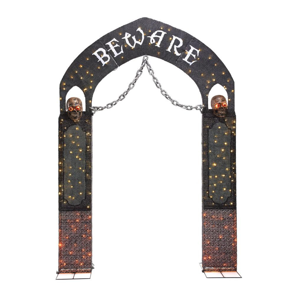 88 in. Pre-Lit LED Beware Halloween Gate