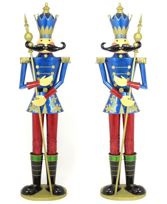 Life-Size Pair of 6' Iron Nutcracker Christmas Holiday Toy Soldiers in Blue