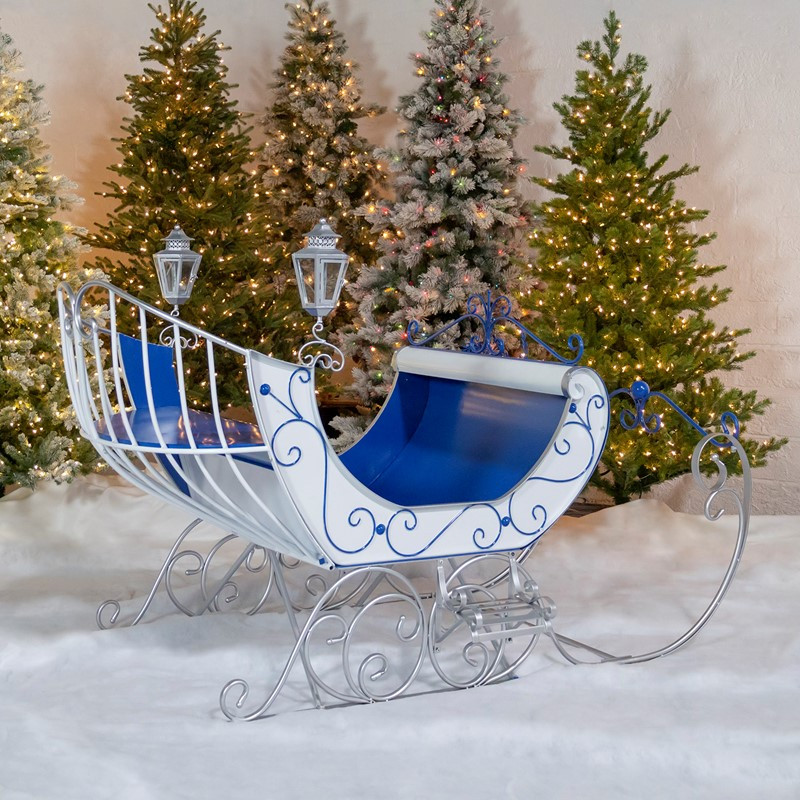 PREORDER: Life-Size Christmas Victorian Santa Sleigh Iron Commercial Christmas Decoration (Blue & White)
