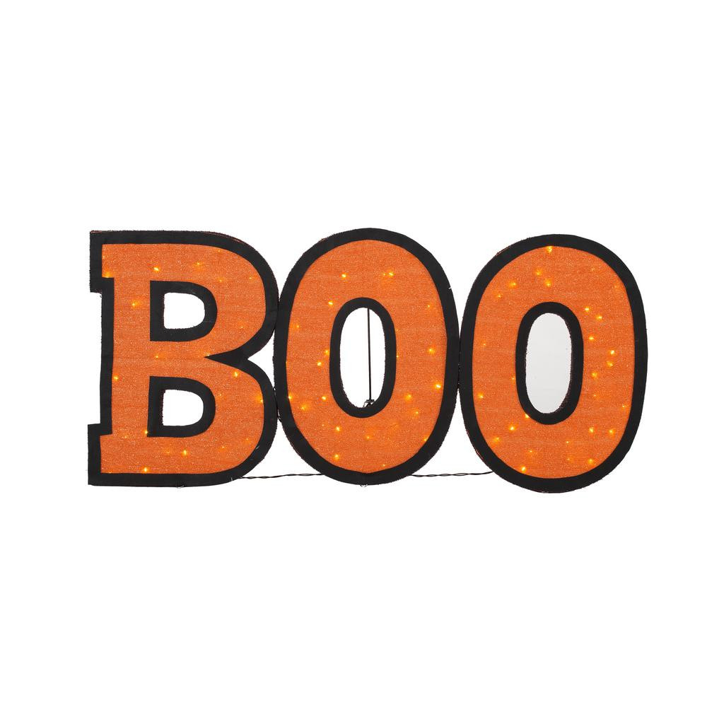 24 in. LED Tinsel Boo Sign Halloween Decor