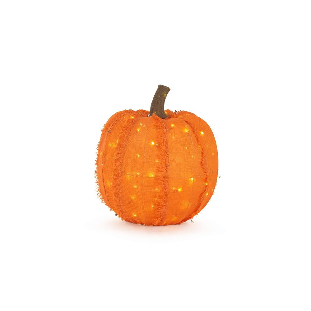 18 in. Warm White LED Orange Burlap Pumpkin