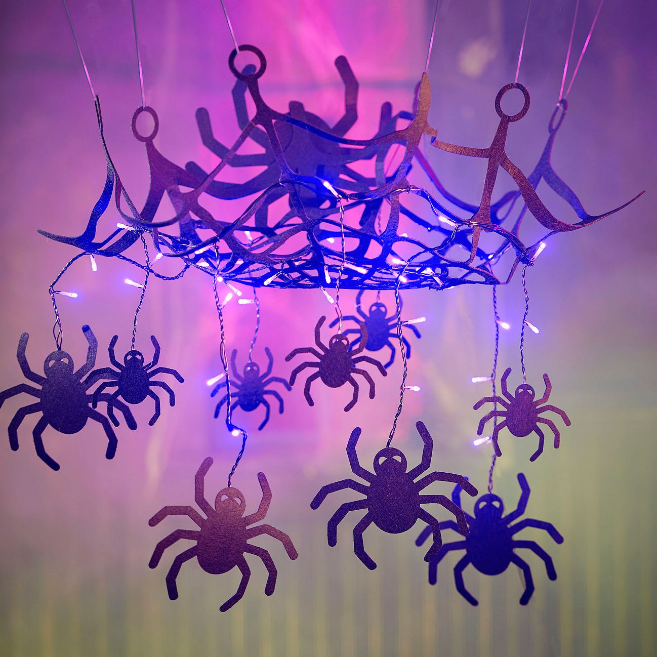 Spider Web Chandelier Halloween Decoration w Purple Lights