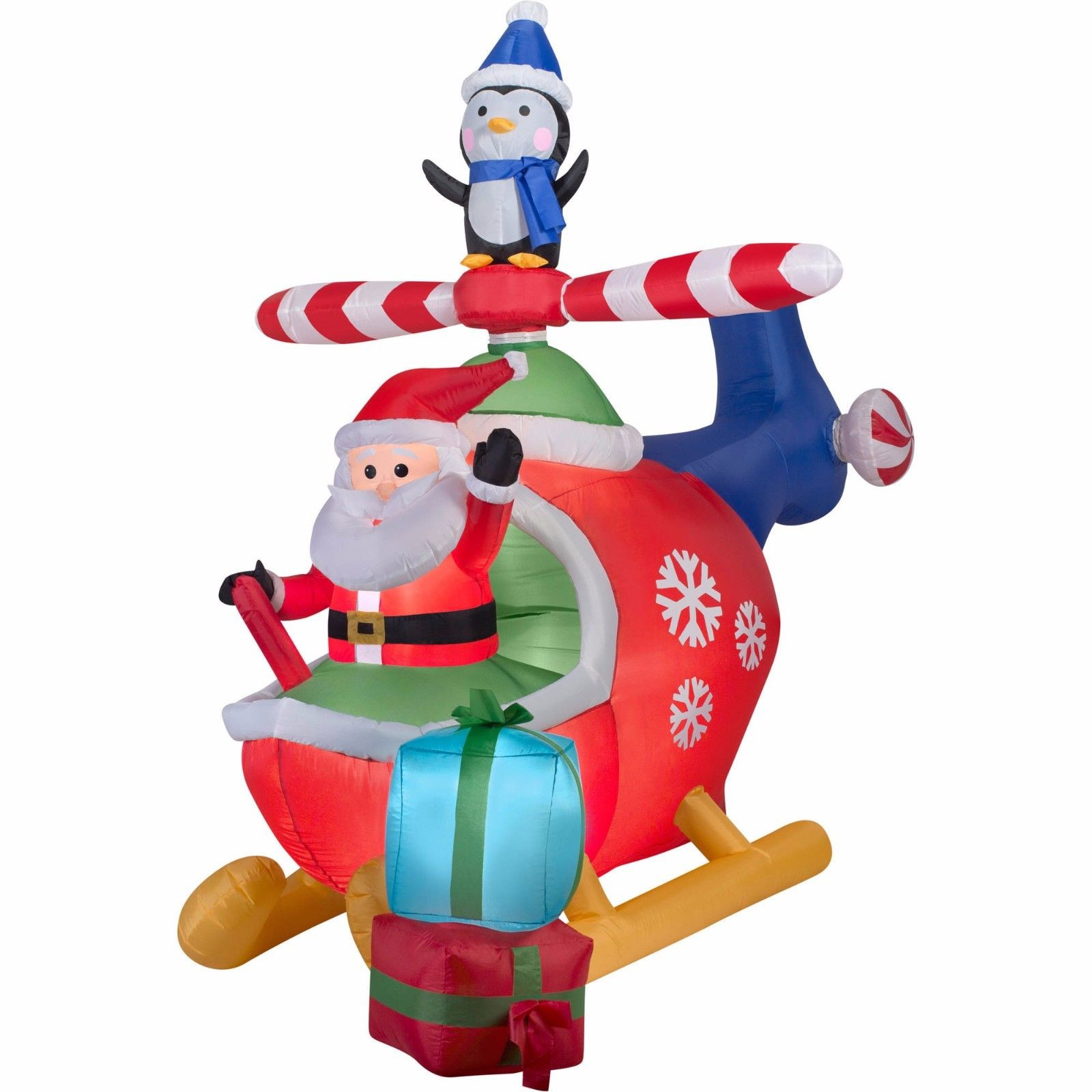 8' Animated Santa Helicopter Inflatable with Penguin