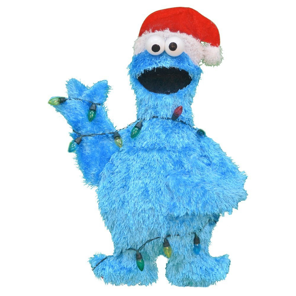 32-Inch Pre-Lit 2D Cookie Monster with String of Lights Christmas Yard Decor