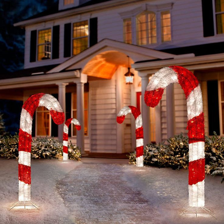 Tis Your Season 4 Ft Lighted 3D Tinsel Candy Cane Outdoor Christmas Christmas Lighted Candy Canes