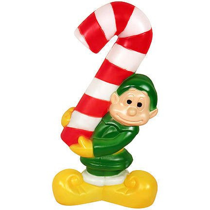 32" Elf with Candy Cane Blow Mold Christmas Decoration