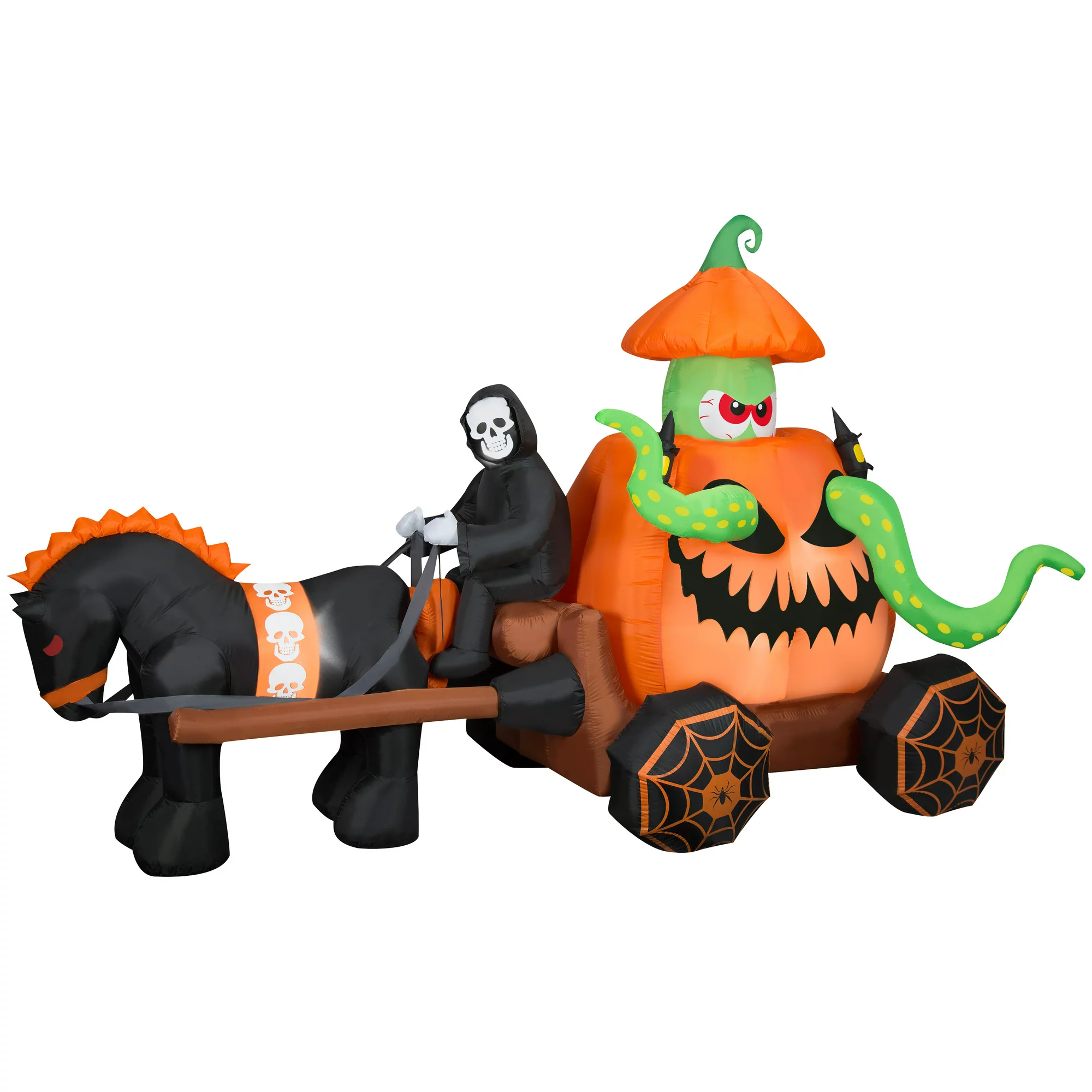 11FT Long Animated Halloween Inflatable Rising Carriage with Octopus Monster Scene