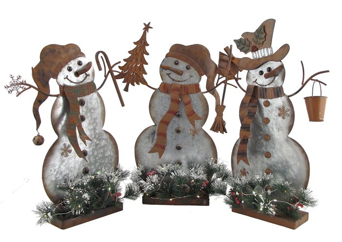 Galvanized Steel Snowmen Christmas Decoration Set of 3
