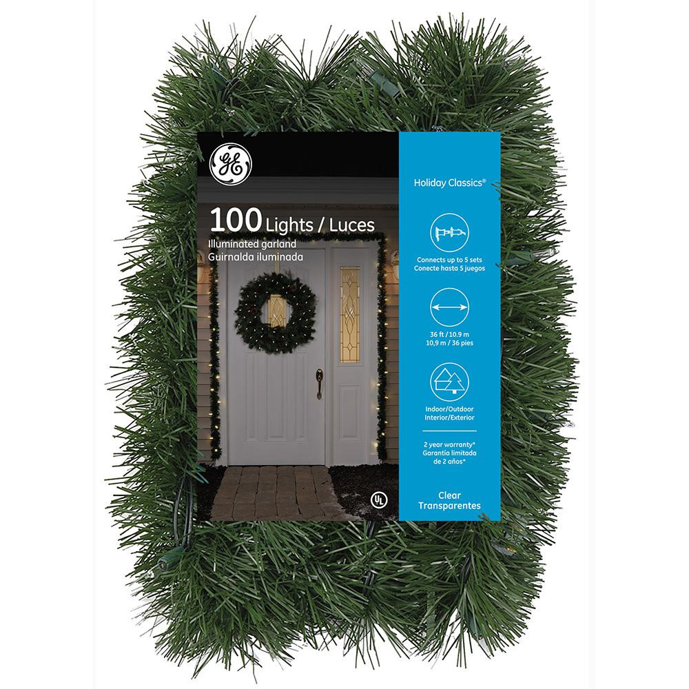 GE 36 ft. Holiday Classics Artificial Garland with 100 Clear Lights