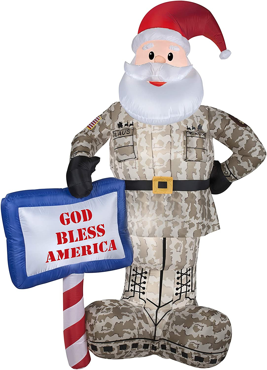 Gemmy Airblown Inflatables Military Santa with God Bless America Sign
