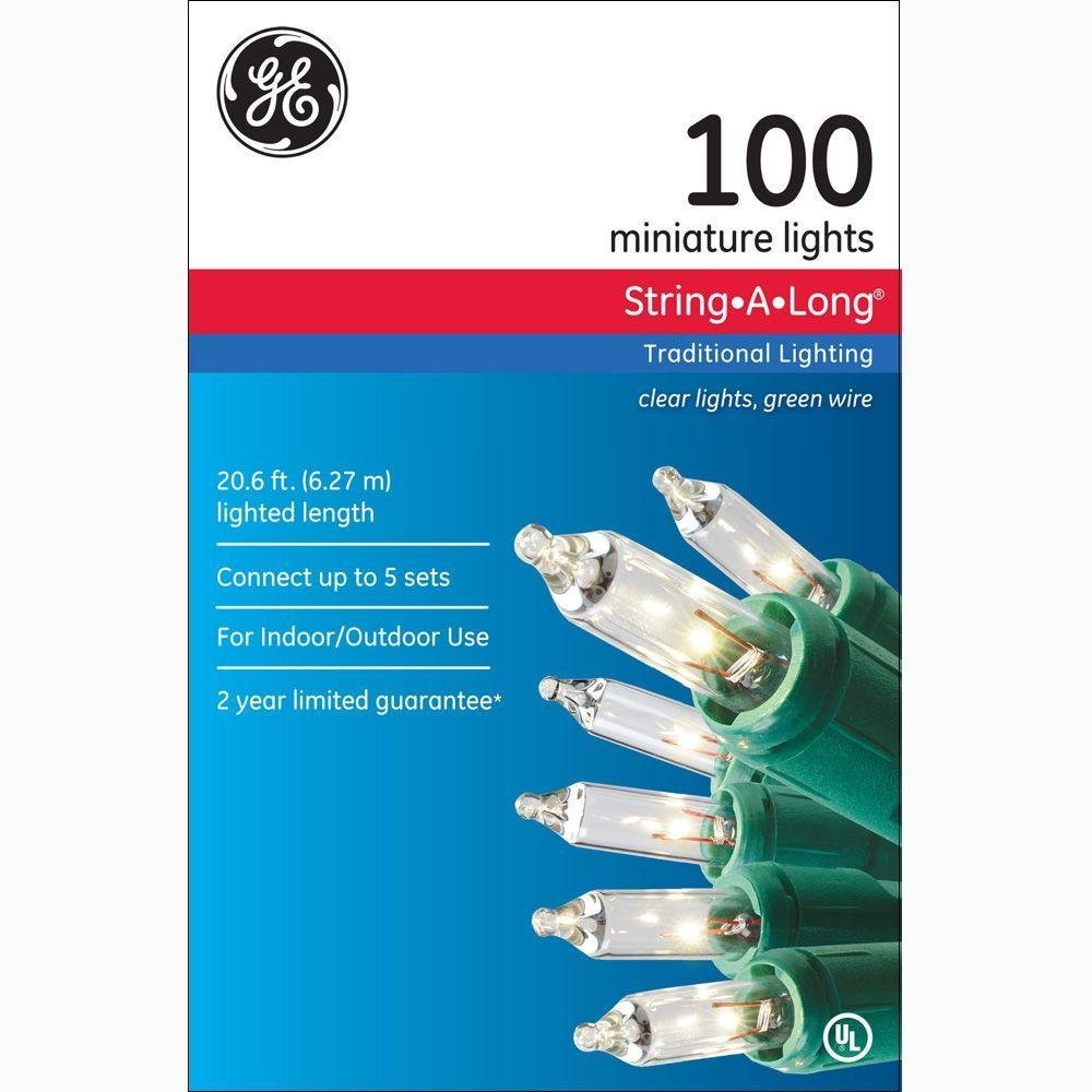 GE 100 String-A-Long Clear Mini Light Set with Green Wire 