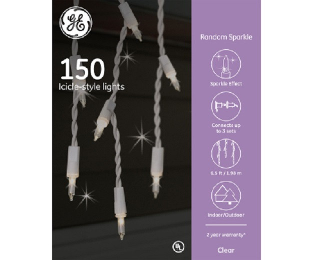 Ge Random Sparkle Icicle Set 150 Lights Clear
