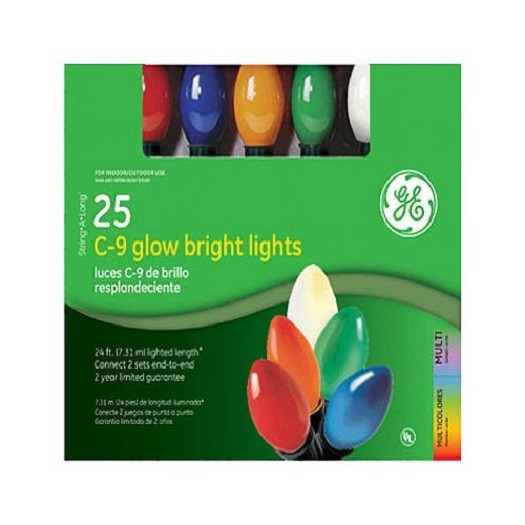 GE 25 Count Multi String A Long C9 Glow Bright Ceramic Light Set 