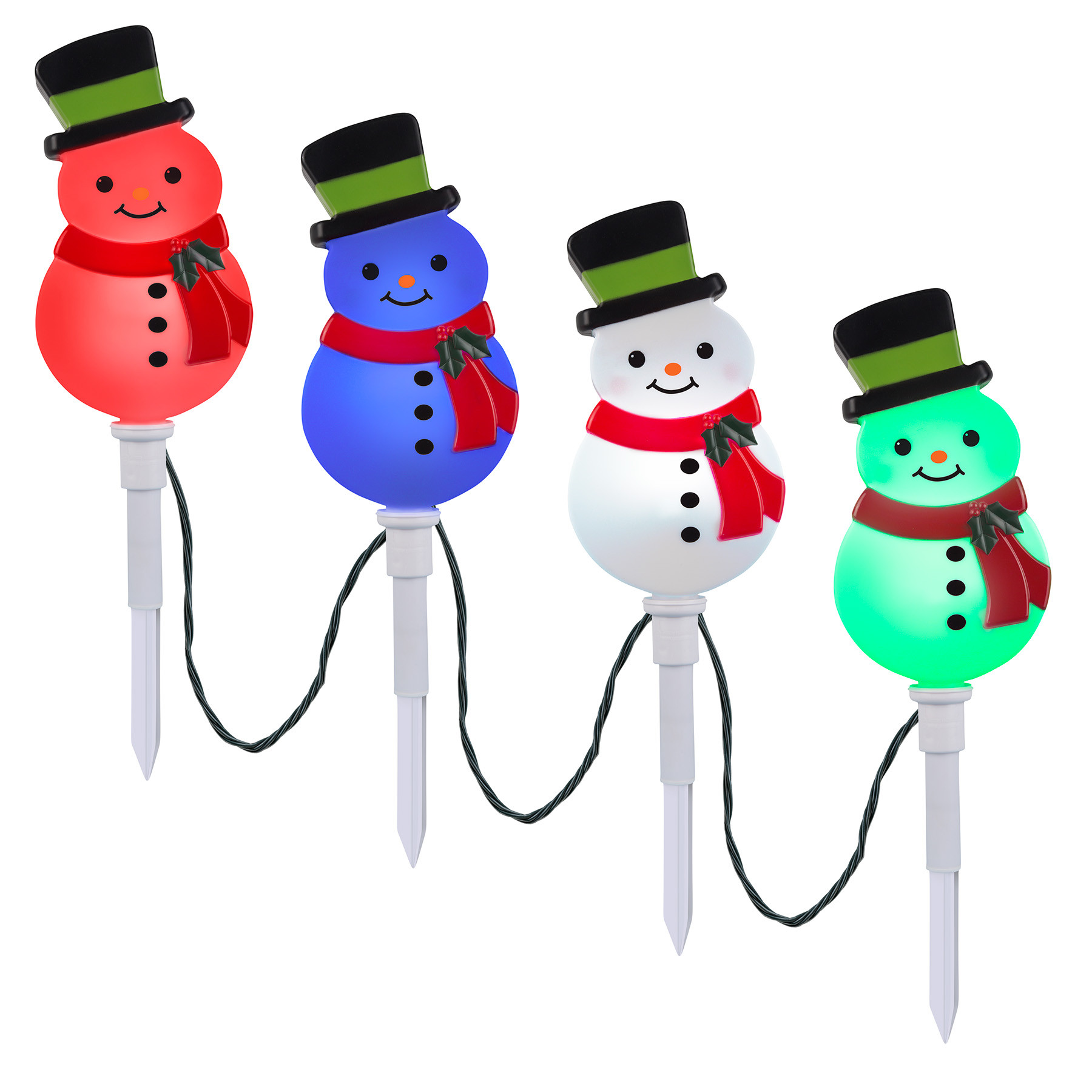Gemmy LED Lightshow ColorMotion Snowman Pathway Stakes Multicolor Set of 4