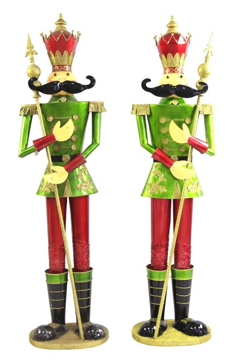 Life-Size Pair of 6' Iron Nutcracker Christmas Holiday Toy Soldiers in Green