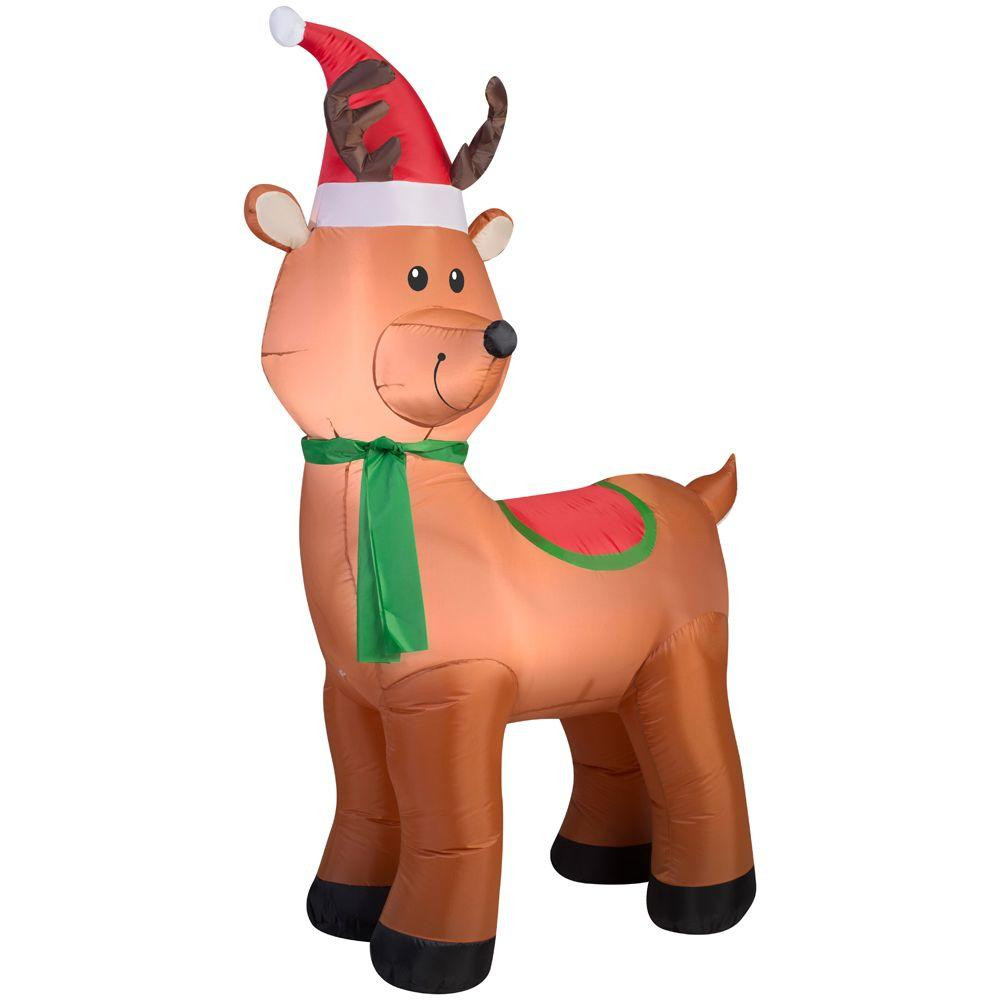 6' Lighted Inflatable Reindeer with Santa Hat