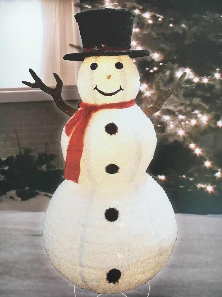 72" Fluffy Top Hat Lighted Snowman Sculpture