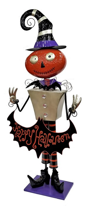 5ft Tall Metal Pumpkin Man with 'Happy Halloween' Banner