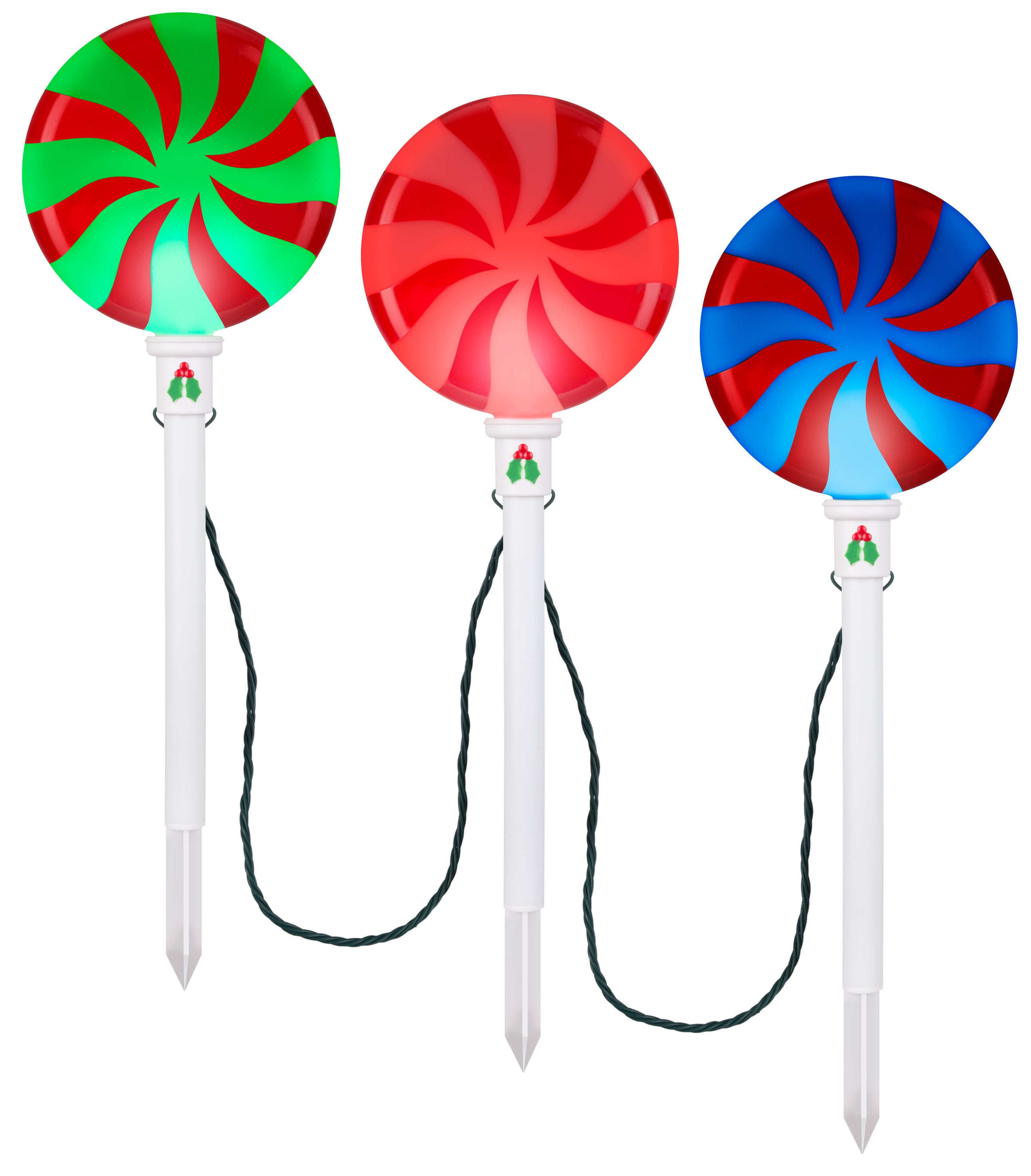 Gemmy LED Lightshow ColorMotion Lollipop Pathway Stakes Multicolor Set of 3