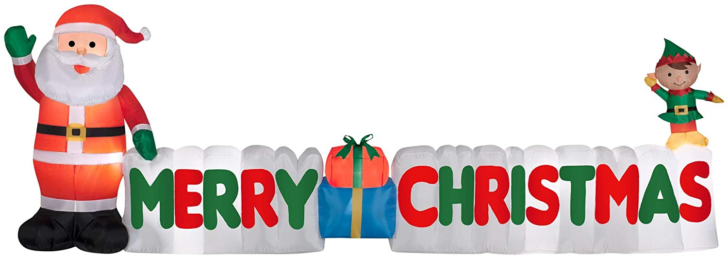 12 Ft. Long Outdoor Inflatable Merry Christmas Sign w/Santa Clause & Elf 