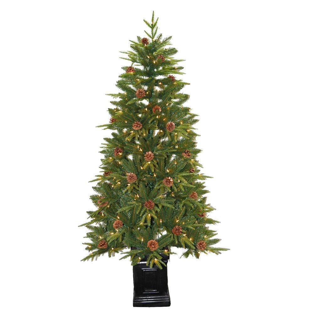 6 ft. Feel-Real Country Pine Potted Artificial Christmas Tree with 200 Clear Lights