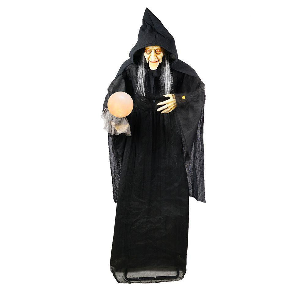 6' Animated Standing Witch with Glowing Orb Halloween Decoration
