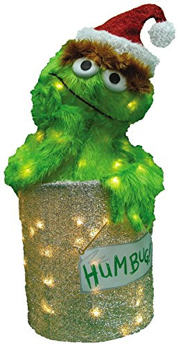 24-Inch Pre-Lit 3D Oscar the Grouch with Santa Hat Christmas Yard Decoration