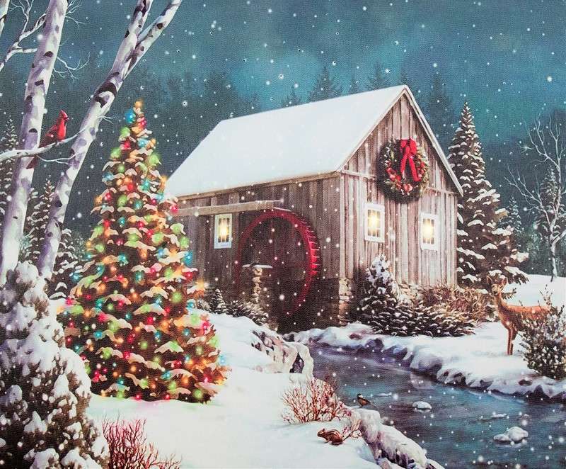 Cabin/Waterwheel Picture on Canvas