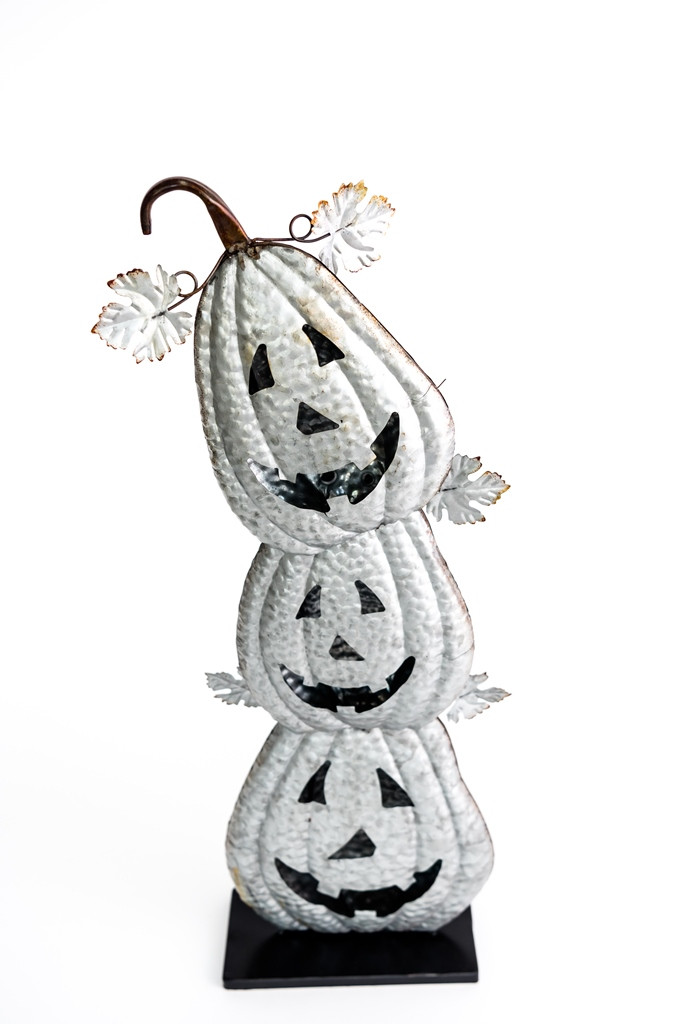 33 inch Stacked Jack O Lanterns Galvanized Pumpkin