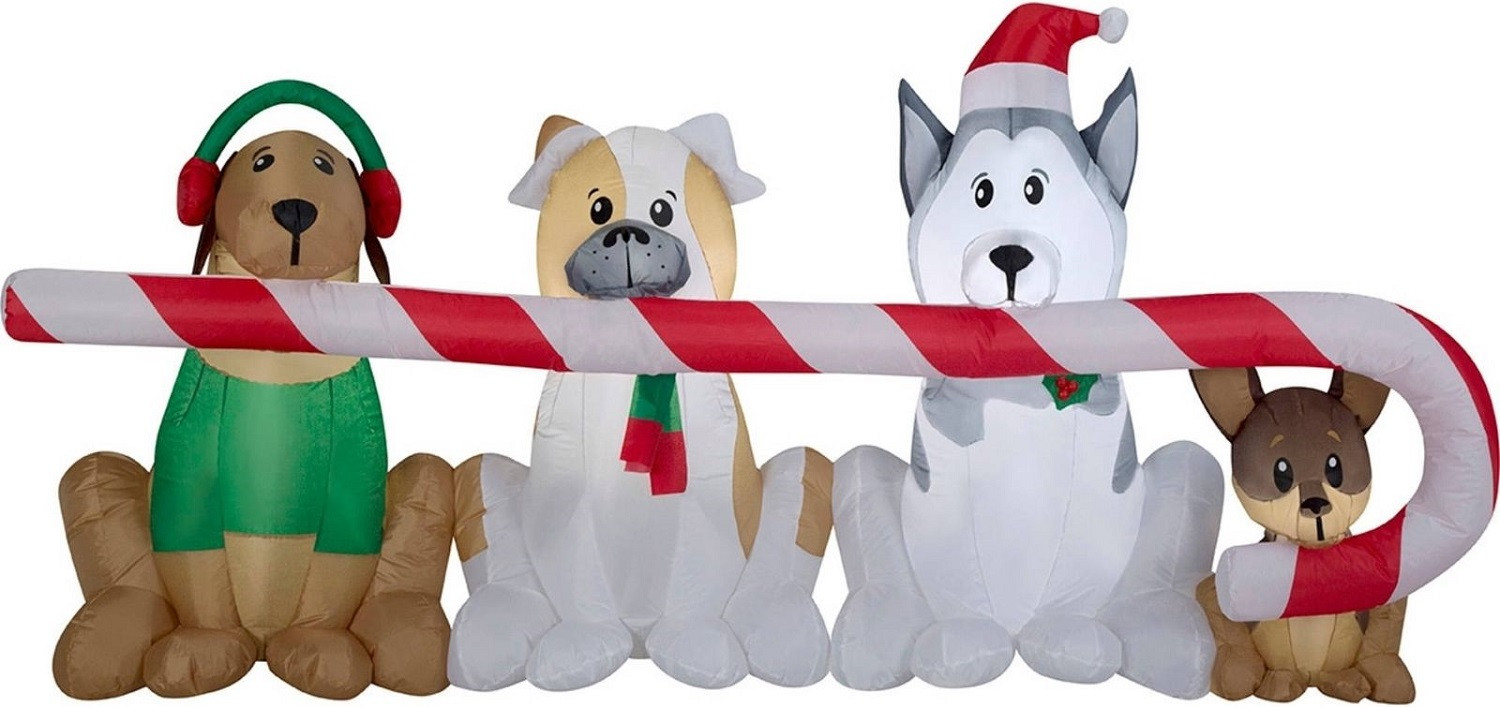 Airblown Inflatable Puppies Sharing a Big Candy Cane