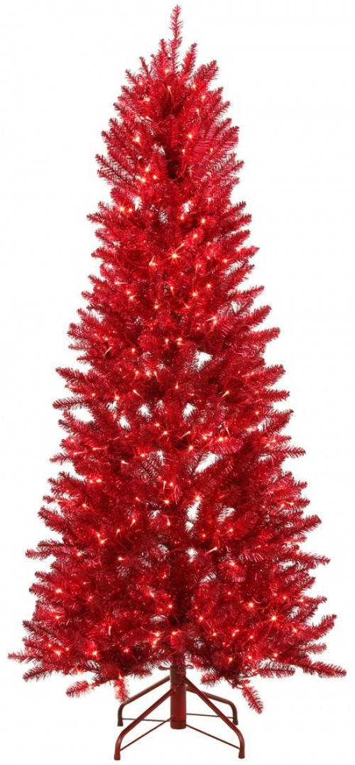 Tis Your Season | 6 ft. Pre-Lit Shiny Red Fraser Christmas Tree w Warm ...