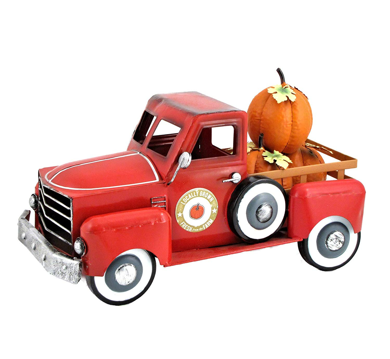 Red Metal Autumn Harvest Truck with Removable Pumpkins 