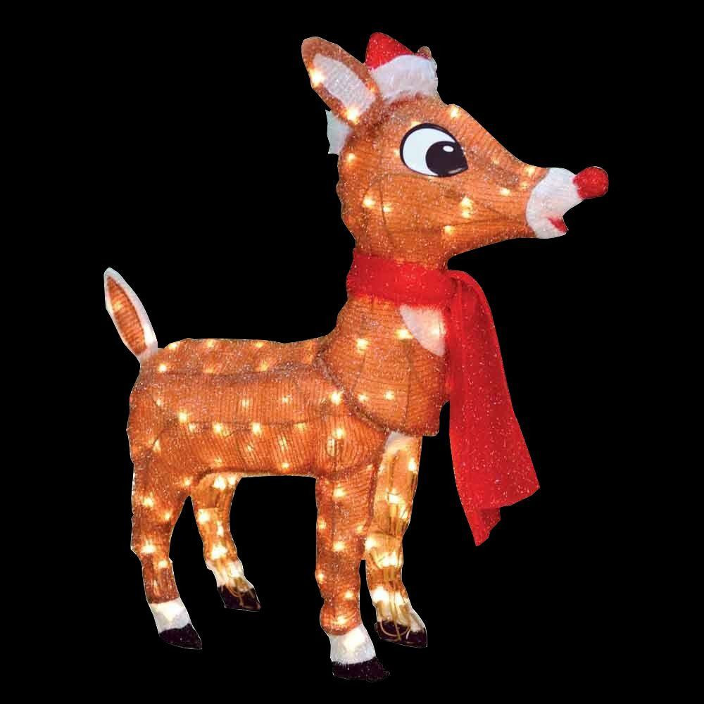 36 in. Rudolph LED 3D Pre-Lit Yard Art with Santa Hat