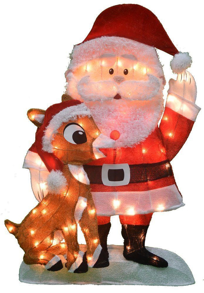 32-Inch Pre-Lit Santa and Rudolph 2D Decoration