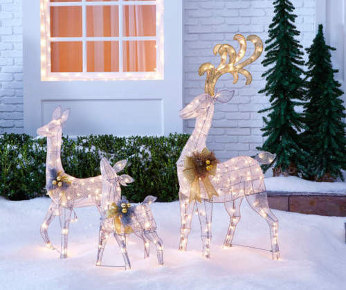 Tis Your Season Light Up Silver Deer 3 Piece Outdoor Christmas