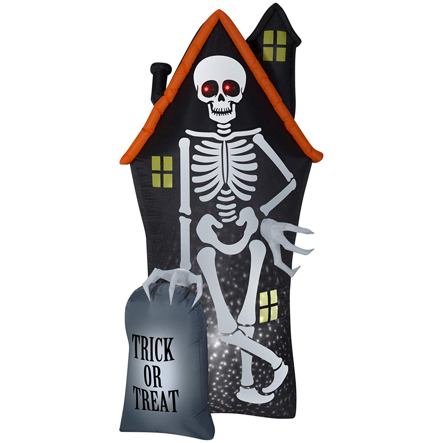 8' Projection Airblown Skeleton and Haunted House Tombstone Scene Inflatable
