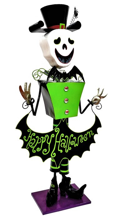 4.3ft Tall Metal Skeleton Man with 'Happy Halloween' Banner